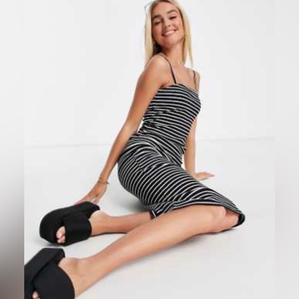 Striped Black and White Midi Dress